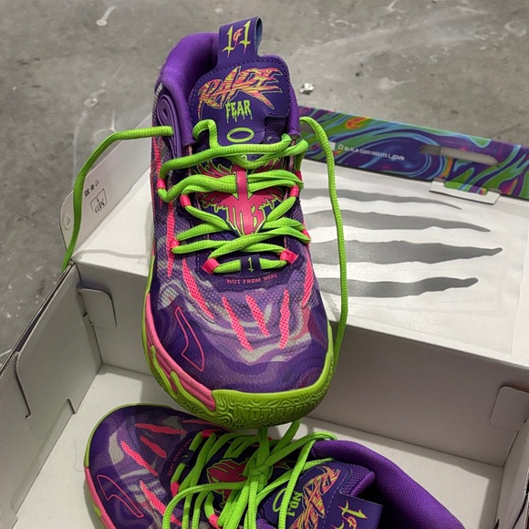 Puma Kids Sneakers in Purple with Neon Green and Pink - Picture 2 of 5